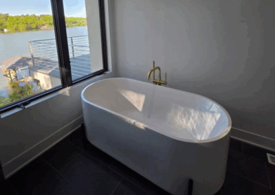 bathtub installation overlooking lake norman